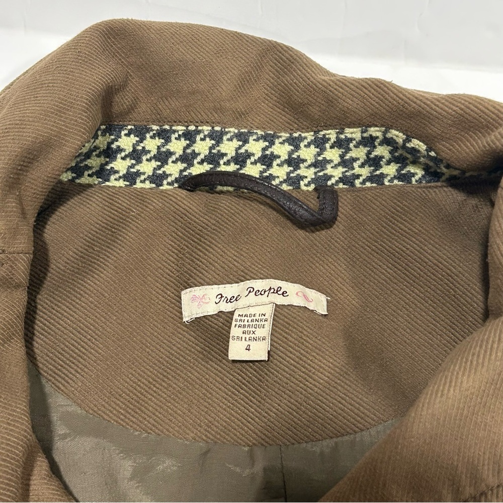FREE PEOPLE Moto Jacket Olive Army Green Military Coat Leather Trim Buttons Sz 4 - Picture 9 of 11